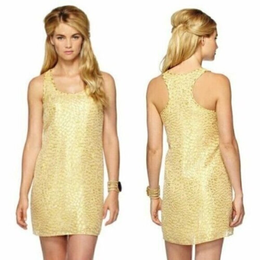 Lilly Pulitzer Silk Betty Dress Almond Gold Packin Head Jacquard Size XS
